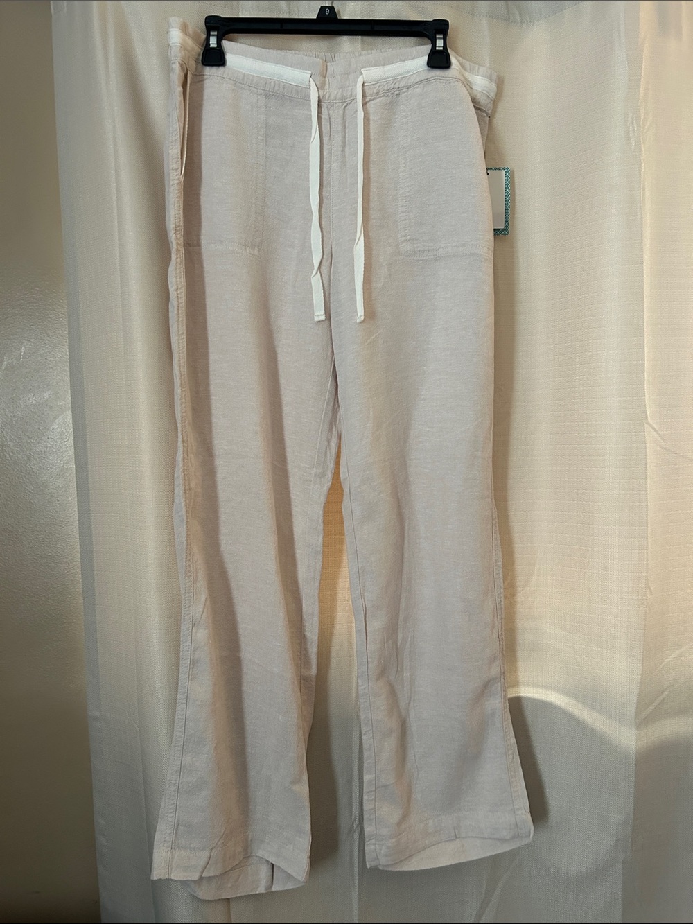 Susina Cream Linen-Blend Drawstring Pants